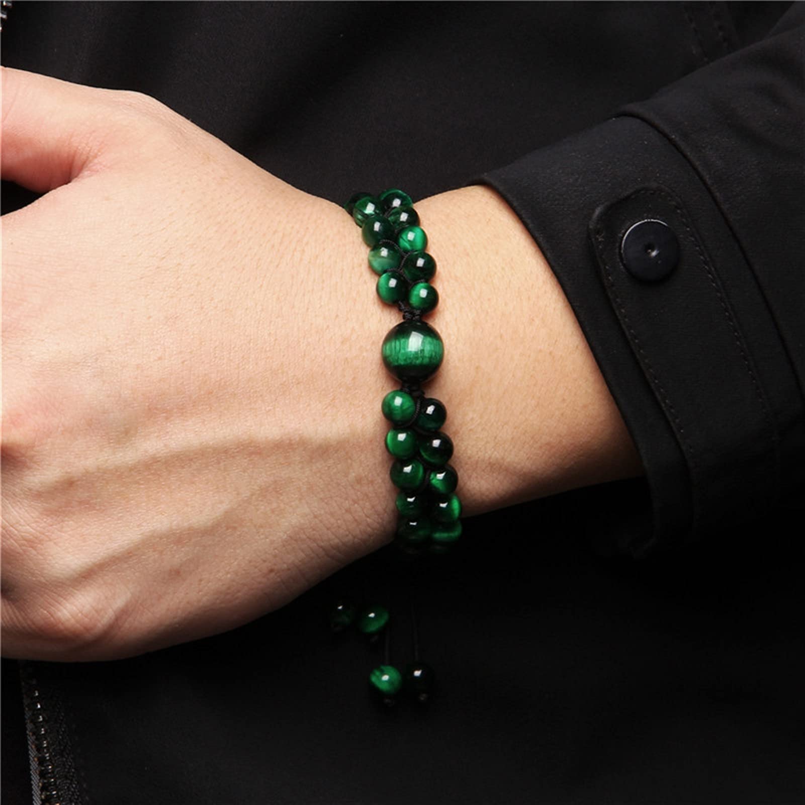 Naturstein-Armband, Vintage-Stil, natürlicher Tigerauge-Stein, geflochtenes Armband, Herren, zweireihig, 6 mm Perlen, Armbänder für Frauen, exquisiter Schmuck, Armband-Schmuck