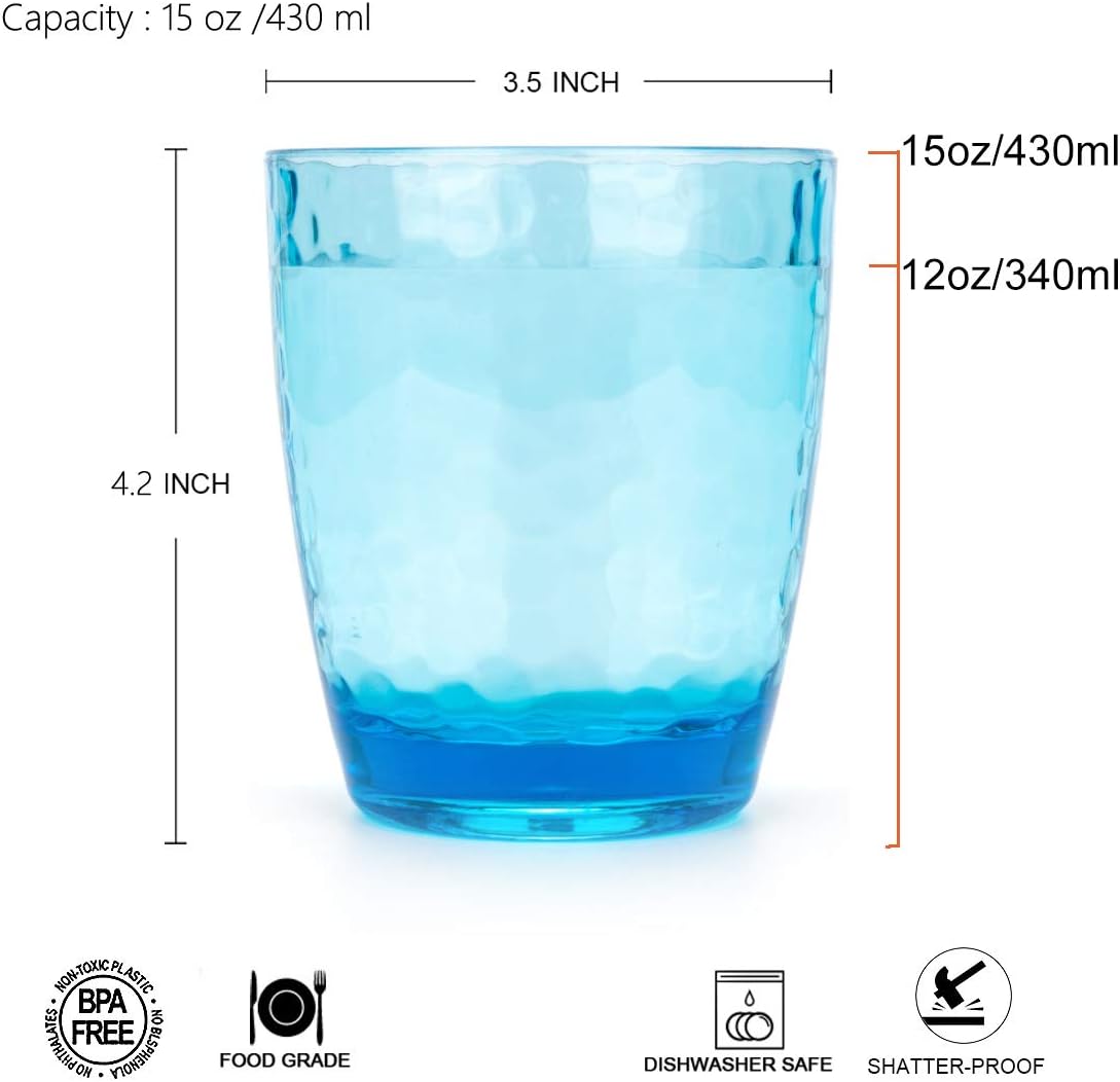 Hammered Style 15-ounce/430ml Acrylic Glasses Plastic Tumbler, Set of 6 Multi-Color,BPA Free,Dishwasher Safe - Image 3