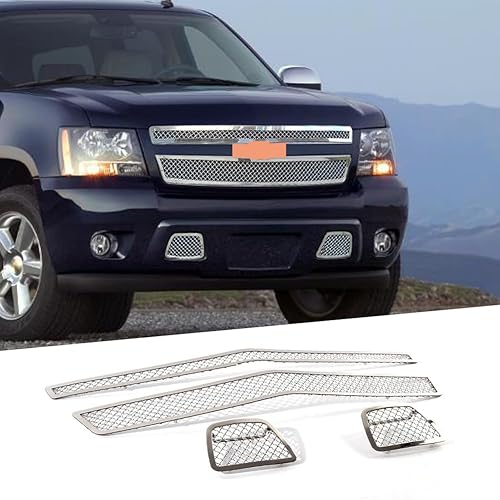 Insertos de parrilla compatibles con Chevy TahoeSuburbanAvalanche Combo 2007-2014 parrilla delantera cromada (malla de acero inoxidable)
