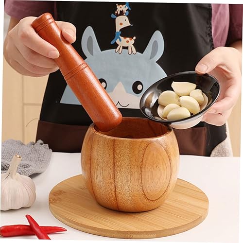 Miniatura 4 de BESTOYARD Tarro de ajo Medicina Molinos de pimienta Pimienta Antigua Trituradora de Patatas de Madera Cuenco de Mortero Manual Tazón de Mortero de