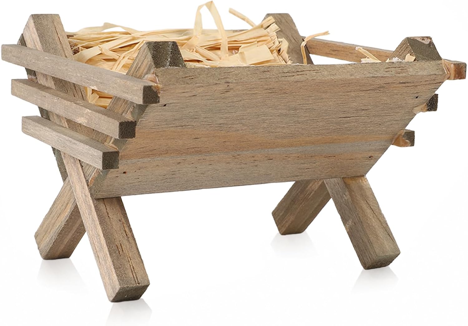Fangoo Wooden Jesus Nativity Manger Decoration with Natural Hay Rustic Christmas Table Centerpiece Decor for Nativity Scene Religious Christmas Decoration for Tabletop Mantel Home Holiday Decor
