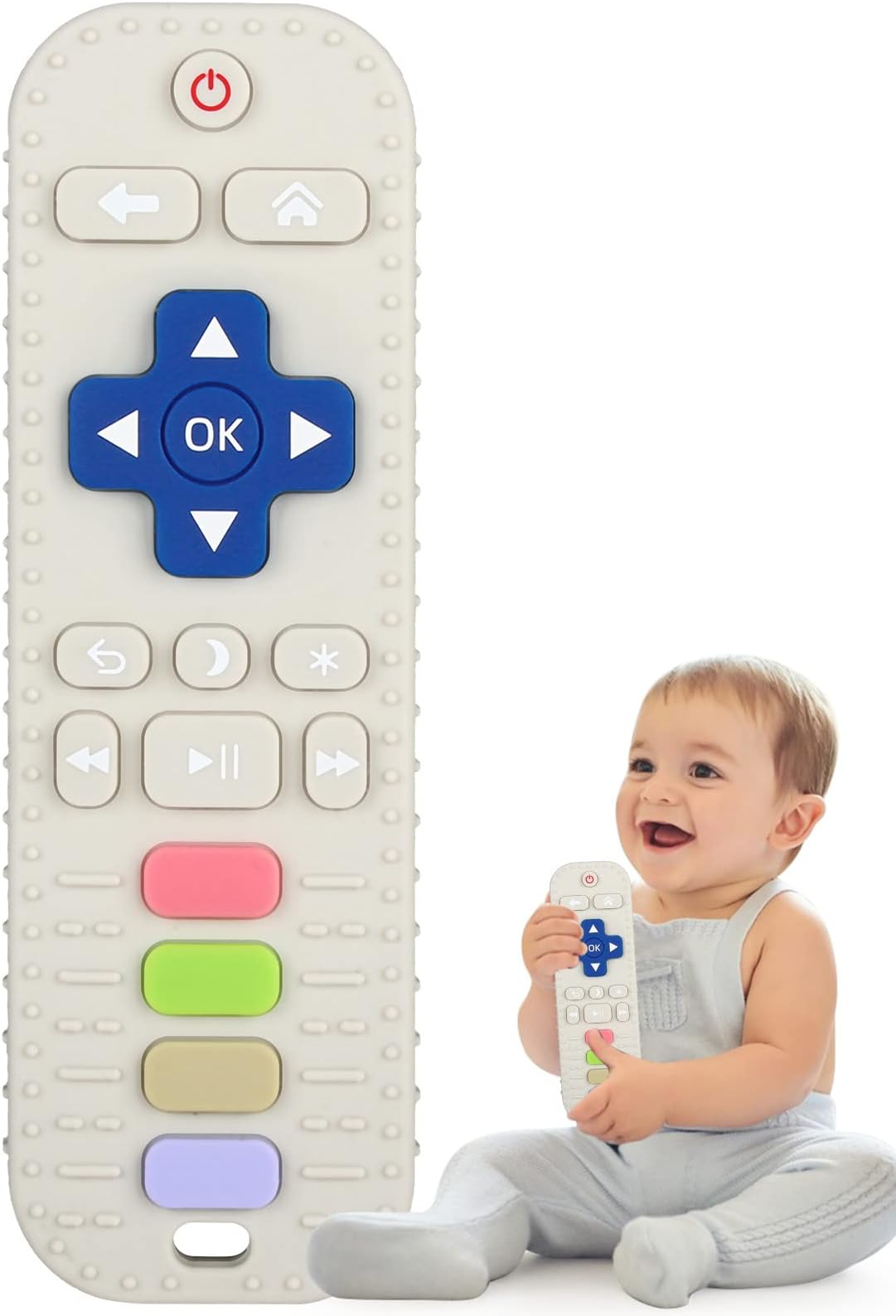 Fu Store Silicone Teething Toys for 0-12 Months 3-24 Months Infant Toddlers Remote Control Shape Teethers for Babies Chew Toys Relief Soothe Babies Gums Set Dishwasher and Refrigerator Safe Beige