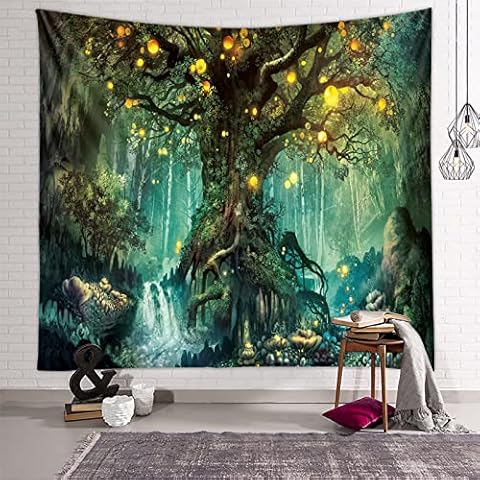 Zodight Tree of Life Tapestry, Psychedelic Forest Wall Tapestry Fairy Tale Elves Tapestry Wall Hanging, Waterfalls Under Ancient Enchanted Tree Tapestries for Bedroom Dorm Home Cover