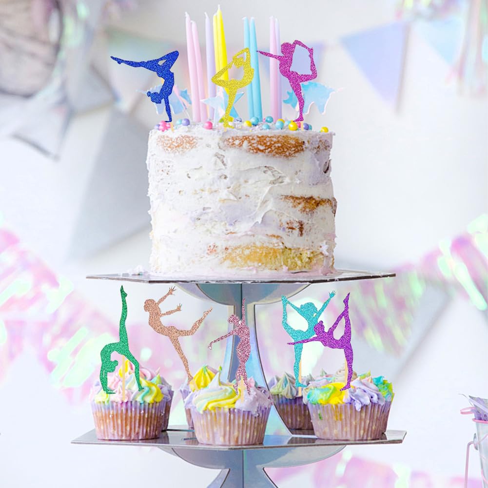 24 pezzi Decorazioni per cupcake a forma di ginnasta con glter