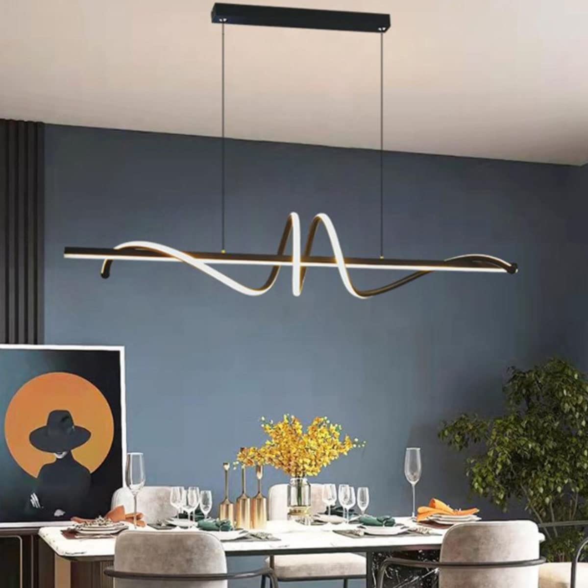 Lampadario moderno LED Tavolo da pranzo Lampada a sospensione Lampada a sospensione moderna design a spirale Lampadari LED dimmerabili con plafoniere telecomandate per studio sala da pranzo (nero, L10