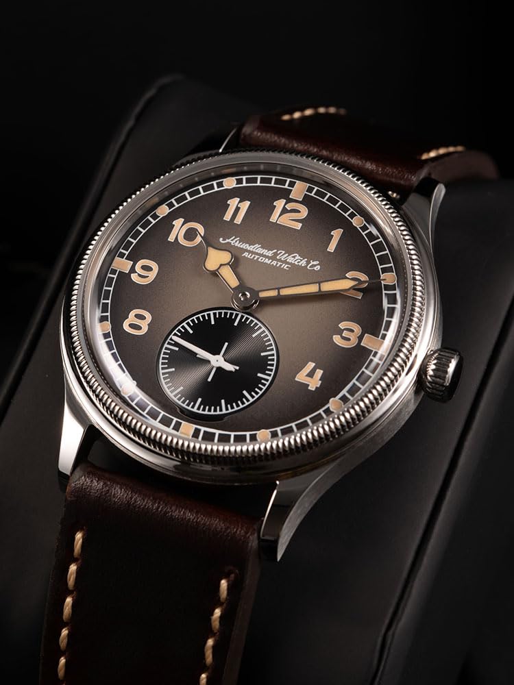 Orologio automatico da uomo con design retrò da aviatore, vetro minerale K1, luci notturne verde C3 e cinturino in pelle, ideale per lavoro, casual e come regalo