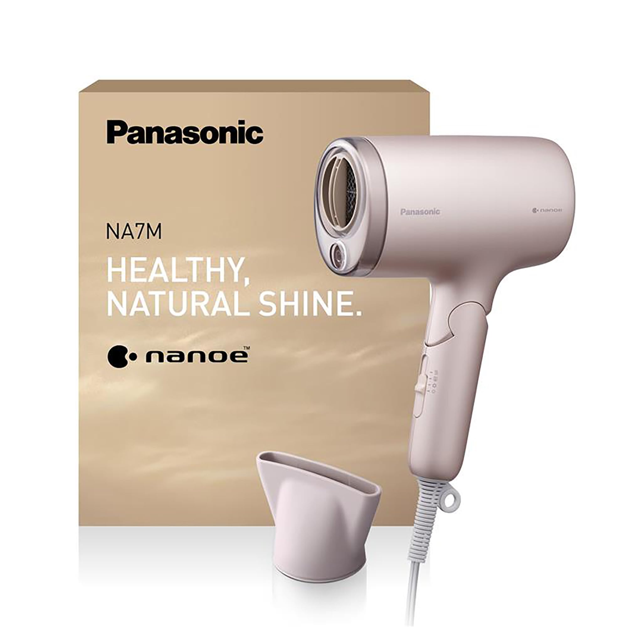 Panasonic EH-NA7M-P825 nanoe Haartrockner für glänzendes Haar, faltbares Design, Schnelltrocknen, Konzentrator-Aufsatz, 1600 W, Hellrosa