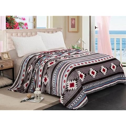 Linen Mart Southwest Aztec Throw Blanket Queen Size 80"x80" (Gray) Cover