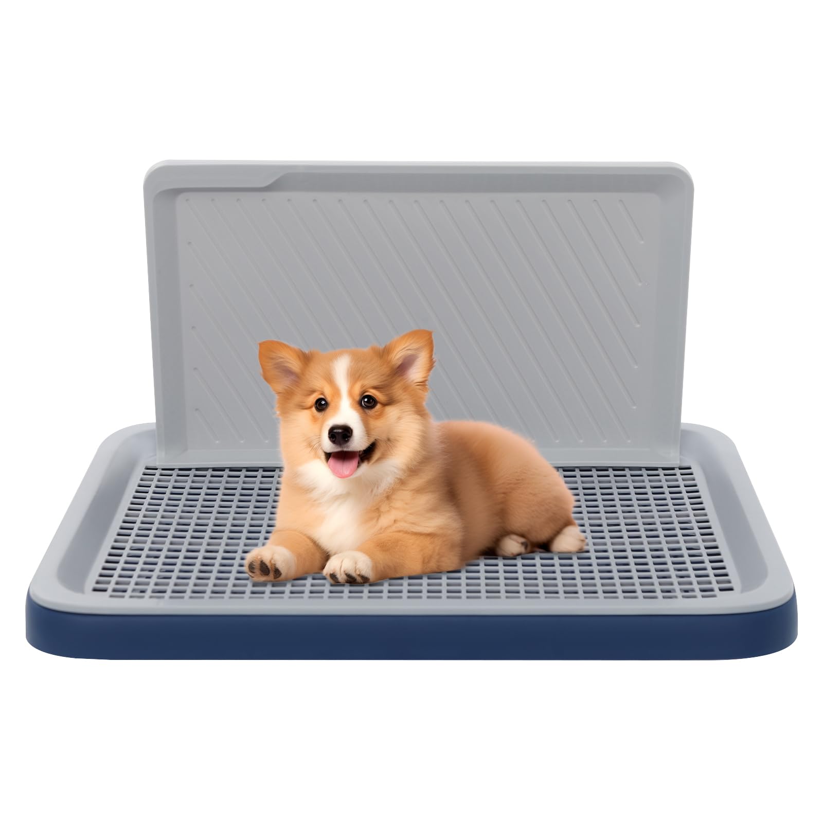 Dog Toilet Tray, Dog Litter Tray with Wall Column, Puppy Toilet Training for Training Dogs, Removable Portable Puppy Toilet Training for Indoor, Balcony, Outdoor (Blue)