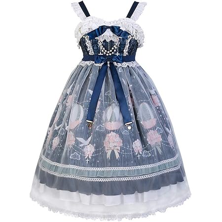 Amazon ロリータ ワンピース ジャンパースカート ロリータ服 可愛い ゆめかわいい 森ガール 女の子 姫 ドレス フリル リボン レース 学園祭 文化祭 イベント コスプレ 衣装 ピンク グリーン 青 ジャンパースカート M コスプレ 仮装 通販