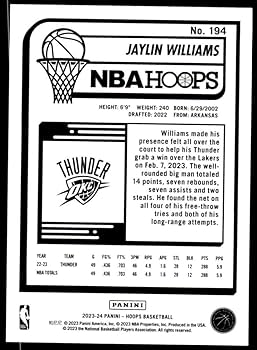 Amazon.com: 2023-24 PANINI HOOPS #194 JAYLIN WILLIAMS