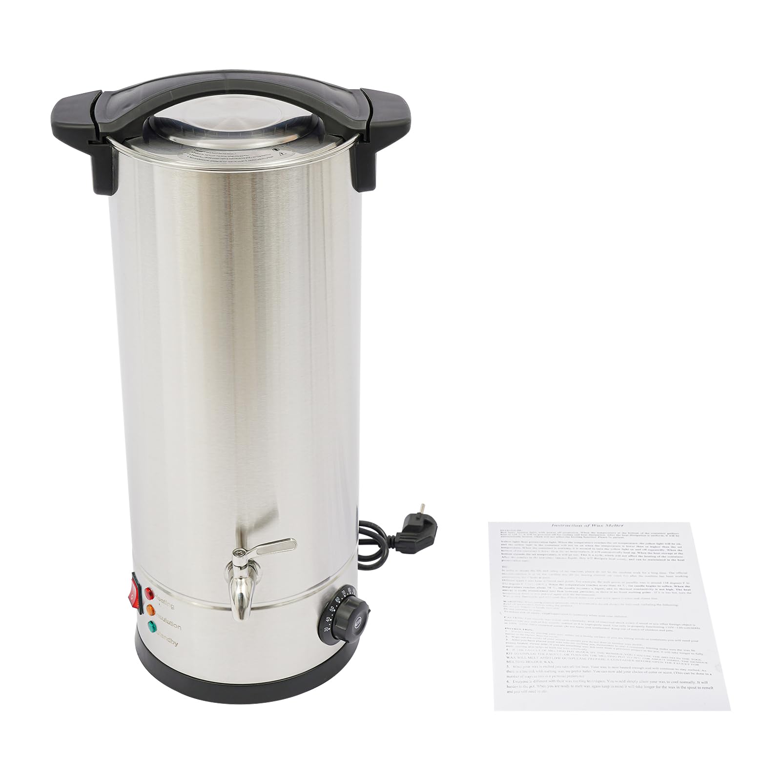 Wachsschmelzer 9 L, 1800 W, mit Temperaturregler und beheiztem Hahn | Aus Edelstahl 304 und PP, 0 bis 110 °C, für Sojawachs, Bienenwachs, Paraffinwachs, Kokoswachs, Seife und Kosmetik