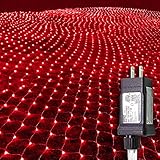 Red Christmas Net Lights Outdoor Mesh Lights Decorations,9.9ft x 6.6ft 264 LED Indoor Twinkle Mesh Lights,IP44 Waterproof 8 Modes Fairy Bush Lights,Low Voltage Plug-in Outside for Garden,Shrubs