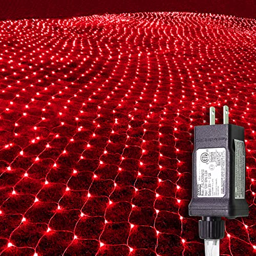 Red Halloween Christmas Net Lights - Outdoor Mesh Decorations 9.9ft x 6.6ft 208 LED IP44 Waterproof 8 Modes Indoor Fairy Twinkle Lights Low Voltage Plug-in Outside for Bush Garden Shrubs