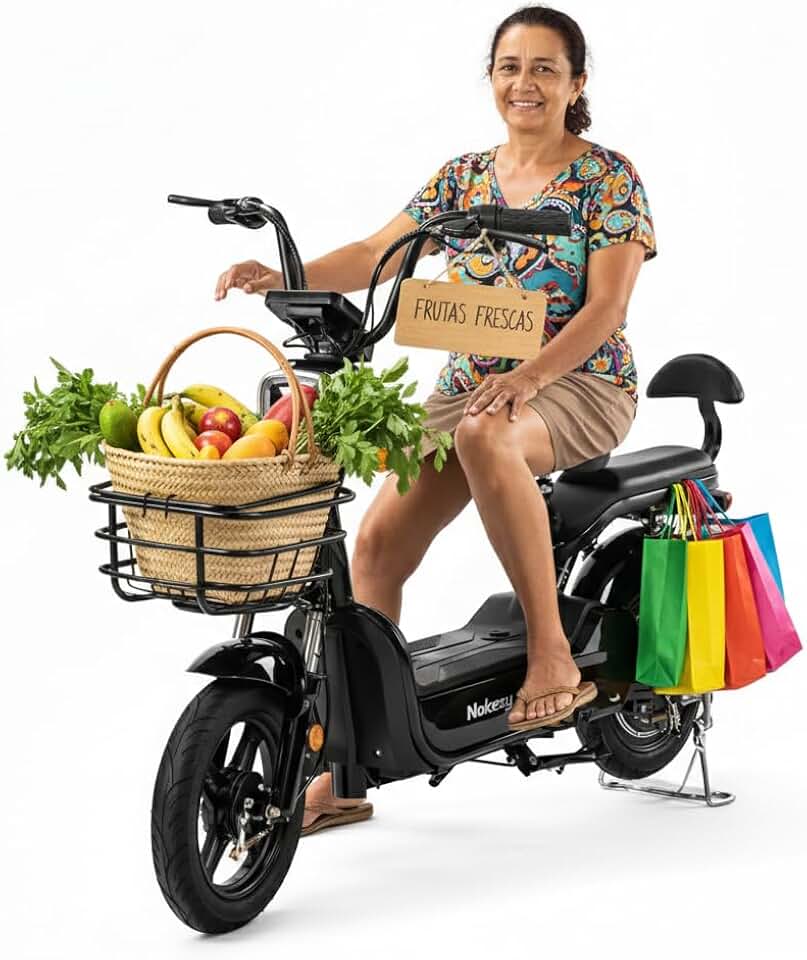 Bicicleta Elétrica Scooter Bike Nokesy 500W, Bateria Removível 48V, Suporta até 120Kg, Autonomia 30-40Km