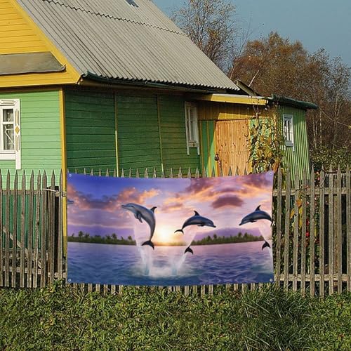 MINDBBDFJ Sunset Dolphins Print Banners And Signs For Outdoor/Indoor,Personalized Banner Customizable Parties Halloween Banner (180x90cm)4