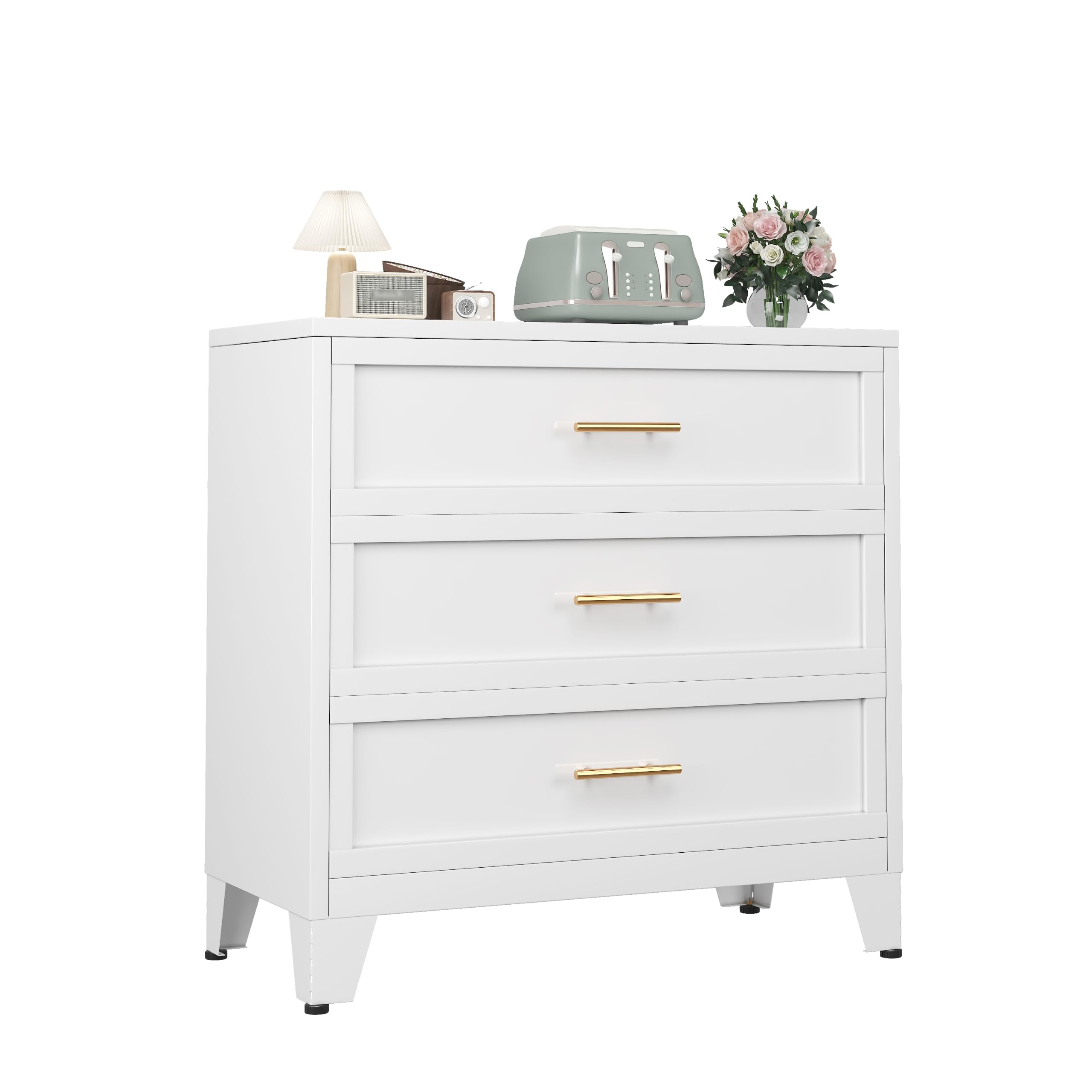 Ckzbx Metal Dresser Under Desk Metal Filing Cabinets, 34.25" H Drawer Chests of Drawers for Office, Garage (3 Drawers White 31.5inch Wide)