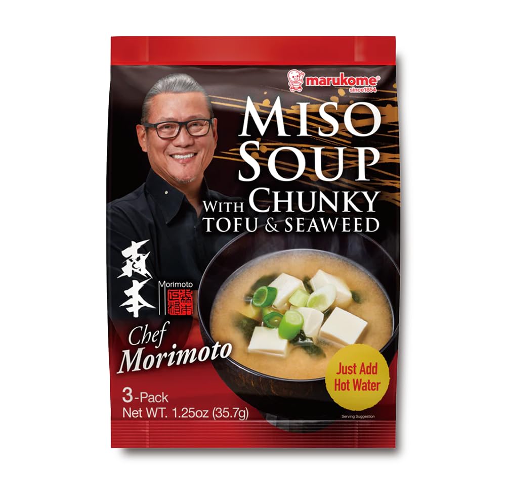 Chef Morimoto Miso Soup with Chunky Tofu and Seaweed, Authentic,Premium Instant Miso Soup, 3 packets Inside, 1.25 oz