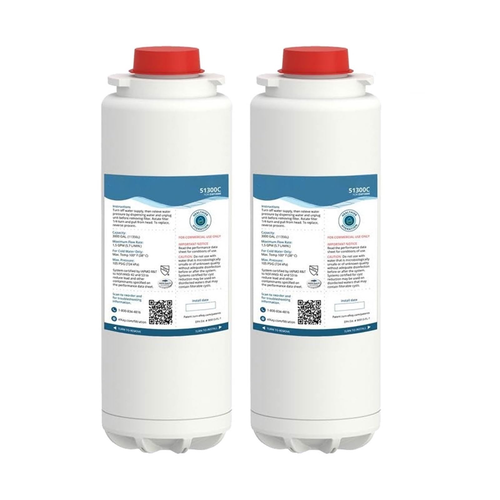 Quixpszto 51300C Refrigerator Water Filter,Compatible For Elkay 51300C Replacement Filter For EZH2O Bottle Filling Stations(2PCS)