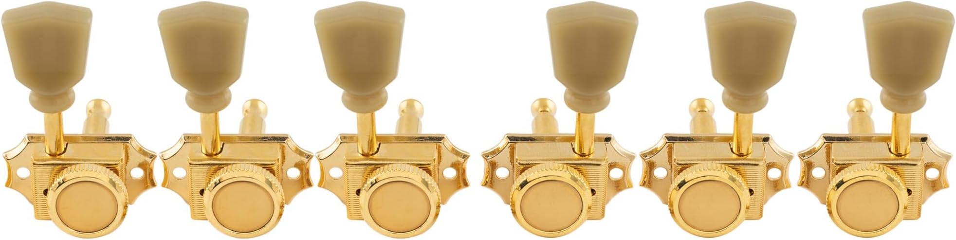 Musiclily Pro Vintage Style 3L+3R Guitar Locking Tuners String Tuning Pegs Keys Machine Heads Set for Les Paul Style Electric or Acoustic Guitar, Gold with Green Keystone Button