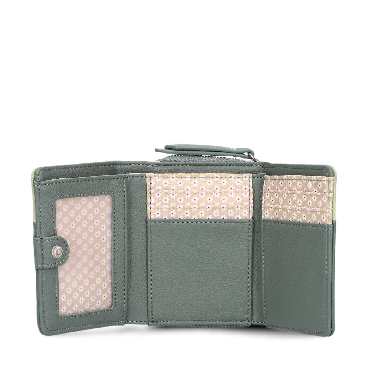 Zwei Damen Portemonnaie Eva EVW15 kompakte Geldbörse, 6 Kartenfächer, ein Scheinfach, ein Sichtfach, Münzfach außen, Fach für Einkaufswagenmünze, moderner und eleganter Geldbeutel (Eucalyptus)