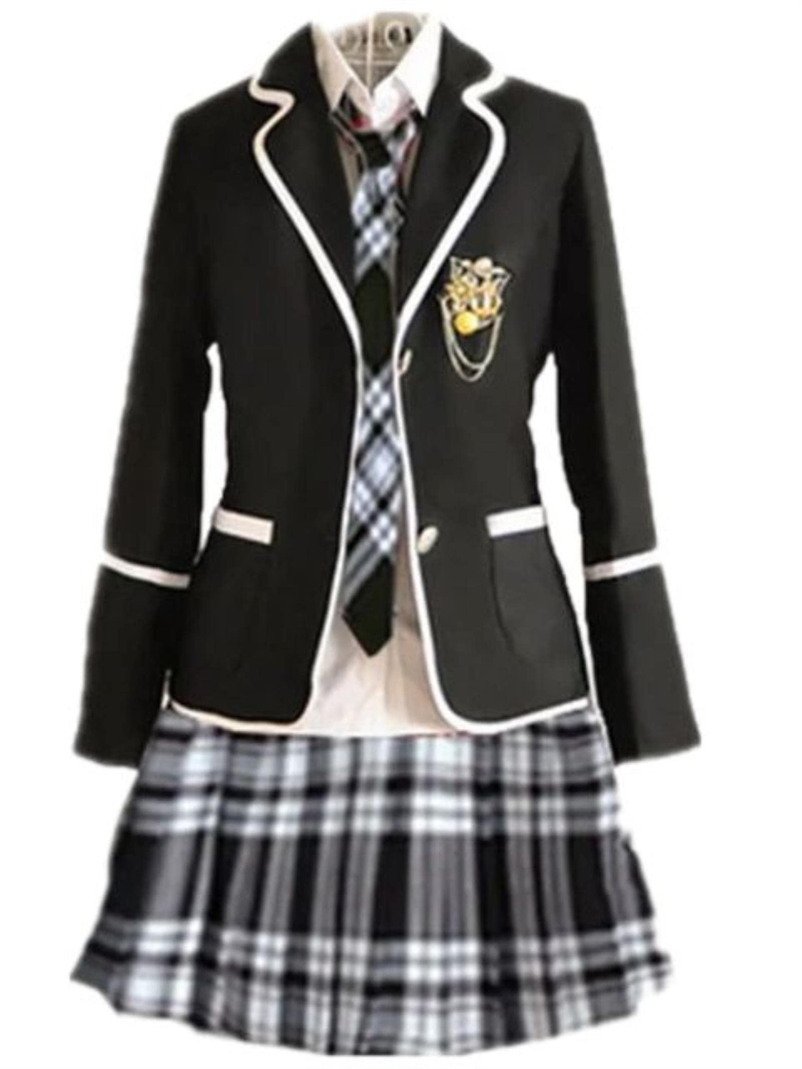 Student School Kleidung Mädchen 2-teiliger Rock Anzug Streetwear College Harajuku A Line Rock + kurze Jacke Hohe Taille Faltenrock - schwarz blau, M