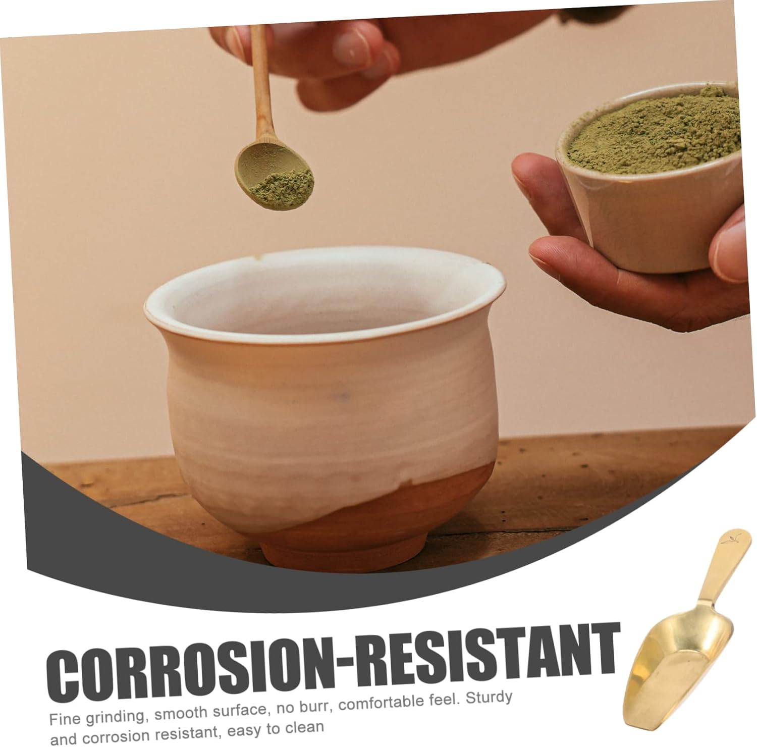 LIFKOME 4pcs Brass Tea Scoop and Coffee Bean Spoon Mini Handmade Spoon for Loose Tea and Coffee Lightweight Kitchen Accessory for and