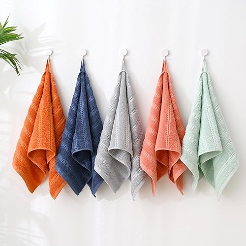 Miniatura 4 de Toallas de mano a rayas grises de punto gofre, 100% algodón, tejido de rizo de secado rápido, toallas de cocina ultra absorbentes y ligeras (2