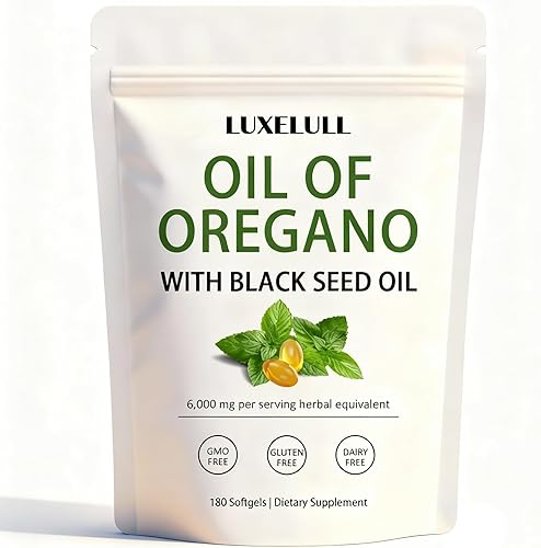 LUXELULL - Cápsulas de suplemento de aceite de orégano 2 en 1, cápsulas de suplemento de aceite de orégano, sin OMG, aceite de orégano y aceite de