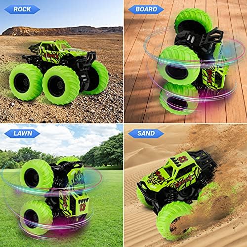 Kids Inertia Car 2 Pack Monster Inertia Truck 360 Rotation Friction Powered Off-road Vehicles Pull back car Educational Cars Xmas Birthday Gifts for Boys Girls ( 1 Blue,1 Green )