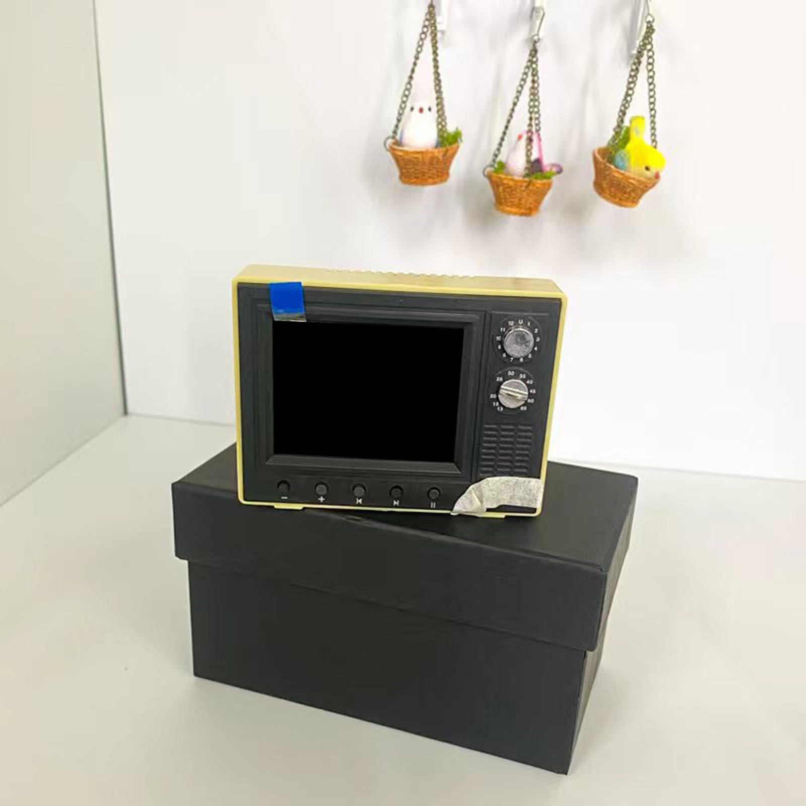 Mini TV a Escala 1/12, Soporte en Miniatura, Carga USB, vídeo