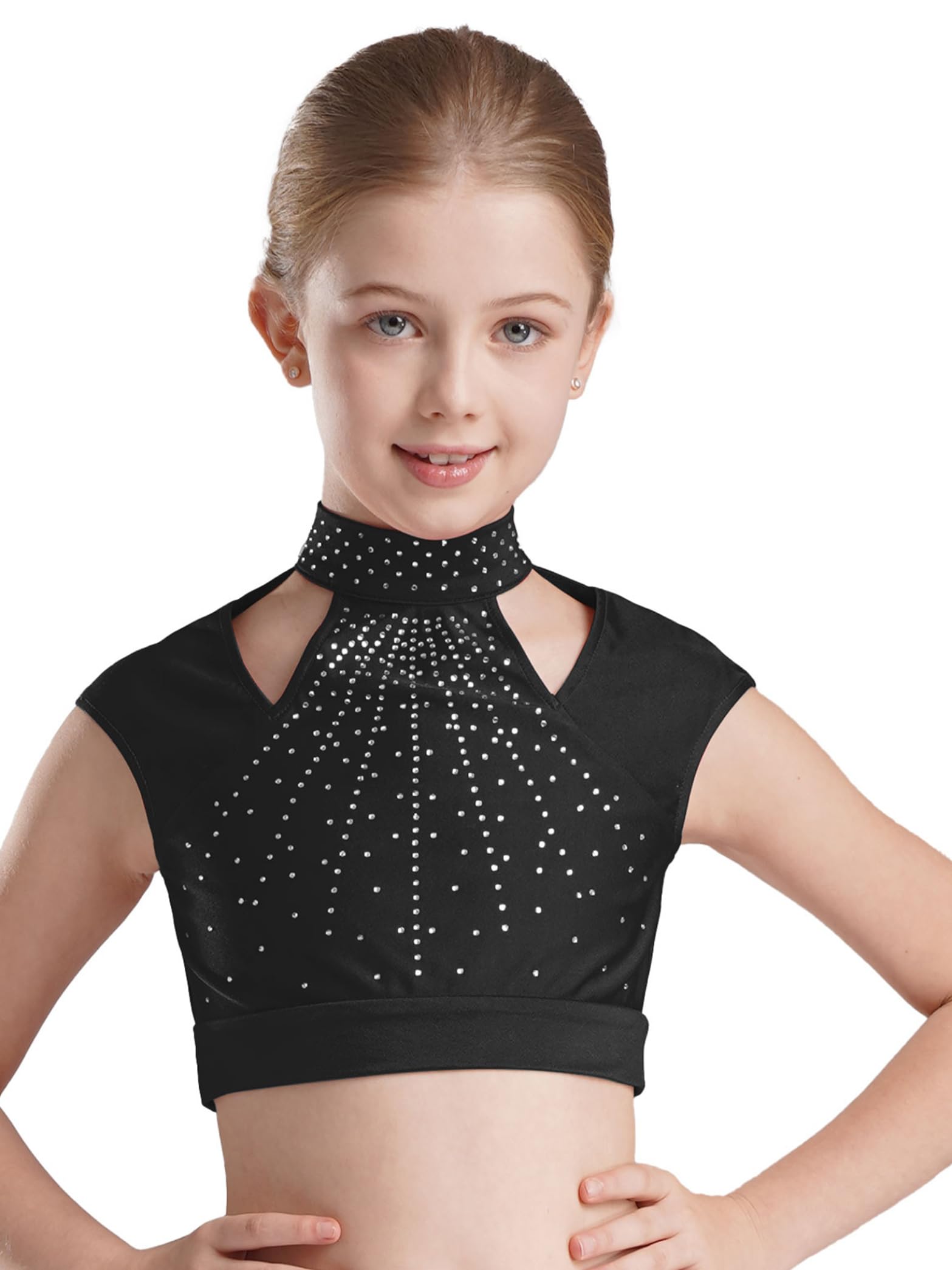 Kvysinly Kids Girls Sleeveless Mock Neck Shiny Rhinestone Ballet