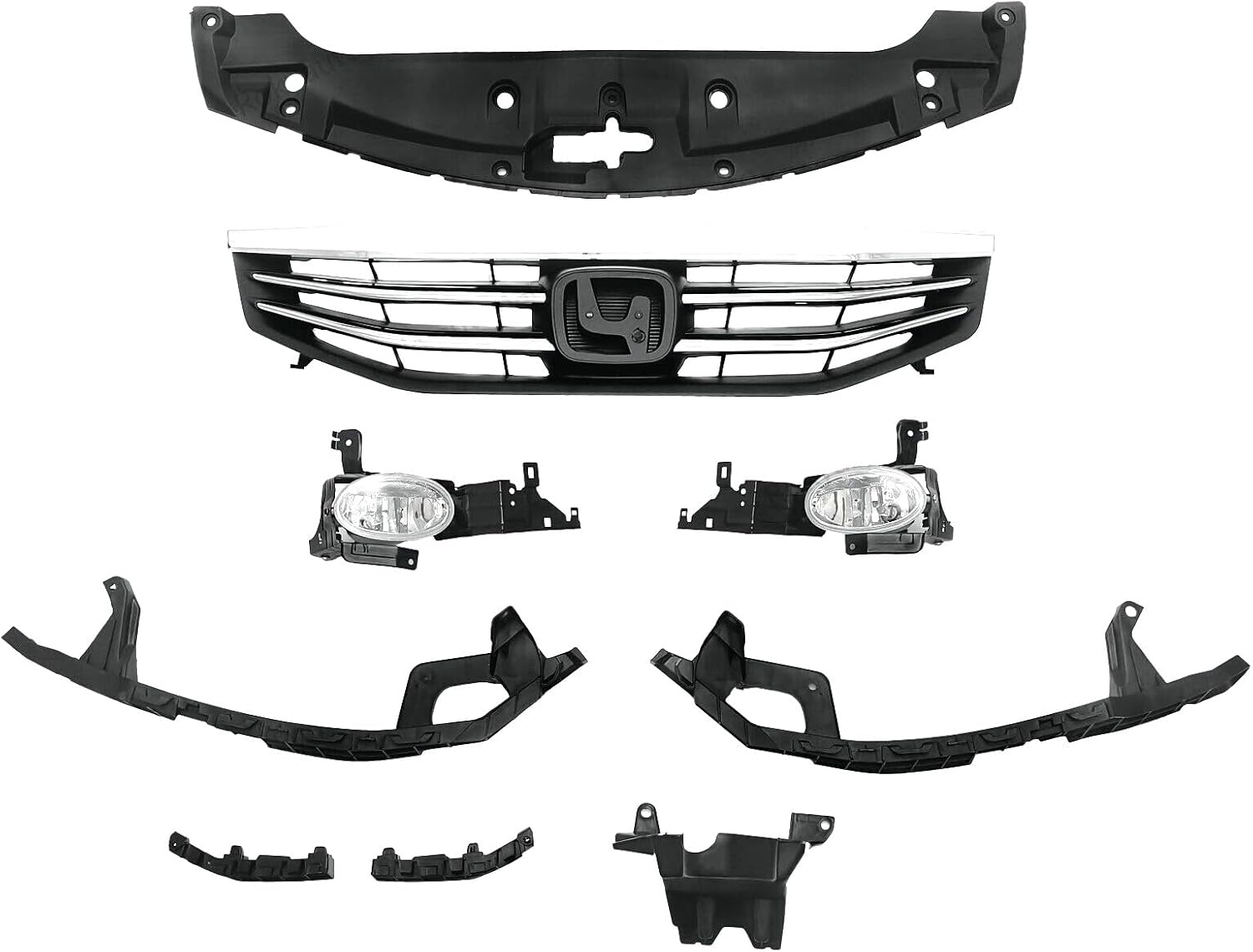 Front Upper Chrome Grille Fog Bumper headlight brackets 9Pc Set Fit for H0NDA Accord 2011-2012 Grille Fog lights Bracket Kit