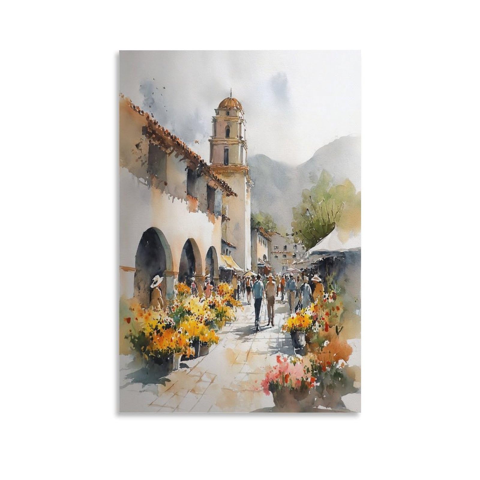 XWYMXZ Puerto Rico Flower 24x36inch(60x90cm) Vintage Travel Poster Watercolor Canvas Art