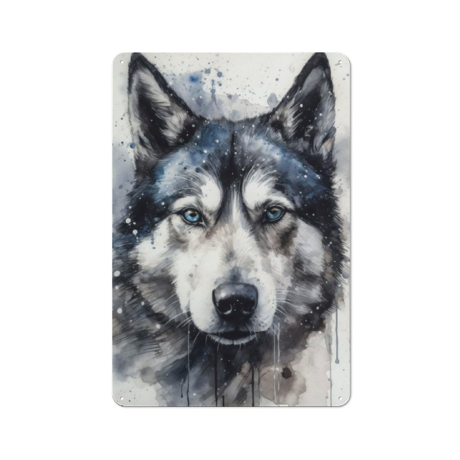 Junmoney Siberian Husky Watercolor Vintage Tin Sign 30X20cm With For Garage Or Workshop, For Kitchen, Dining Room And Home Bar Wall Decor