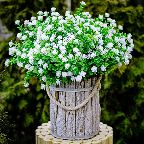Axylex Artificial Flowers For Outdoors Fake Plants - 12 Pcs Bundles Outside Face Spring Greenery Uv Resistant No Fade Faux Bushes Daffodils Shrubs Home Garden Porch Patio Decoration Window Box(White) #TOP6