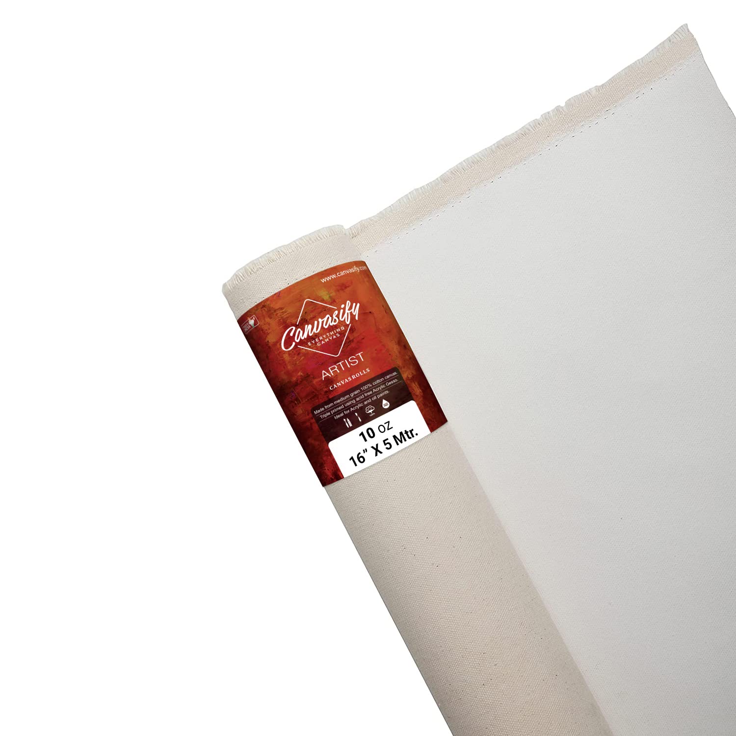 Canvasify 10oz Primed Cotton Canvas Roll 5 Meter (16" X5mtr) Ideal for Oil & Acrylic Paint Drawing Artist Sketch Painting Accessories 1