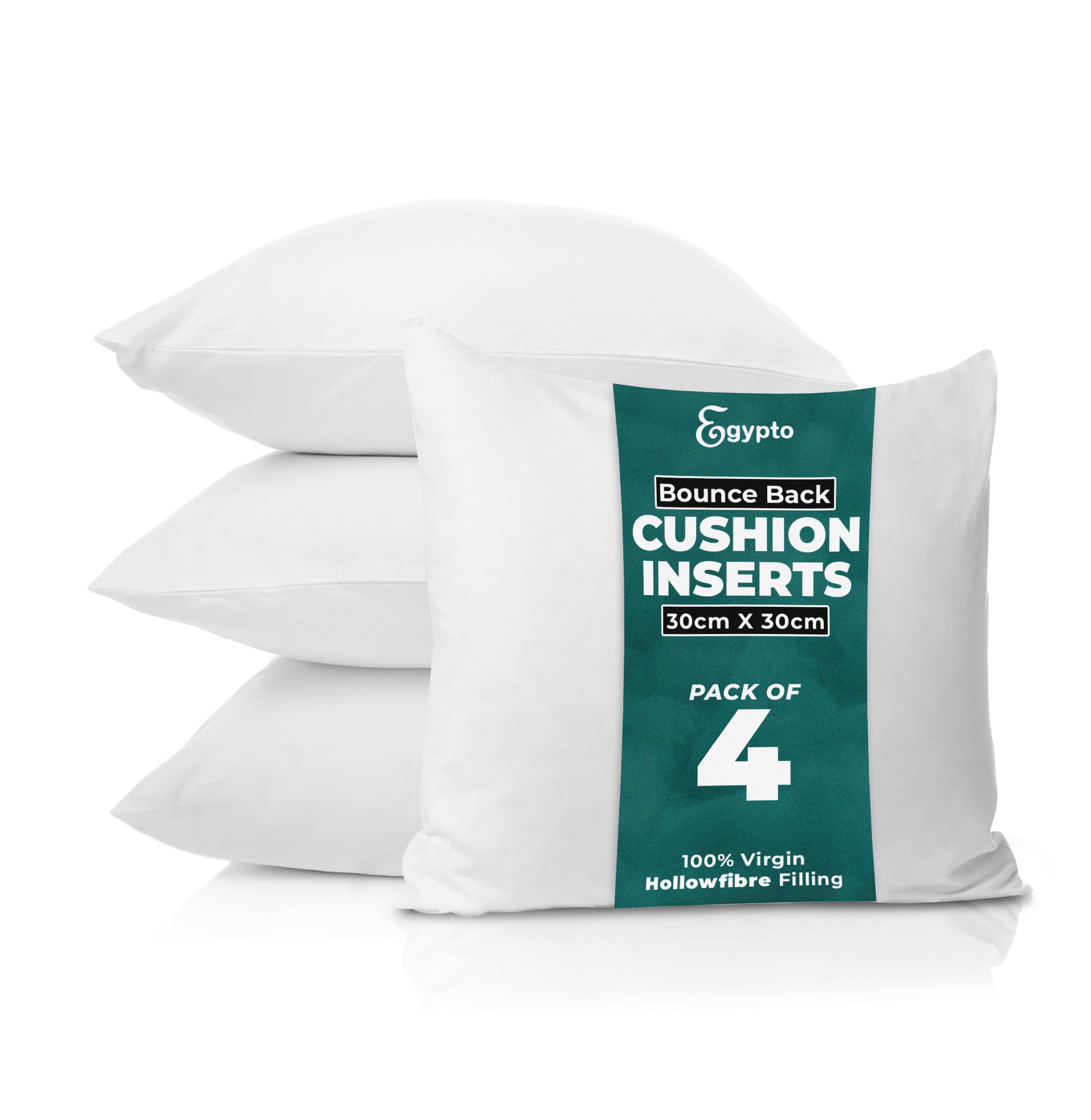 EGYPTO Pack of 4 Cushion Inserts 30cm x 30cm | Plump Bounce Back 12x12 Inch Cushion Inserts | Hypoallergenic Throw & Sofa Pillows Inner | Made in UK โ image 1