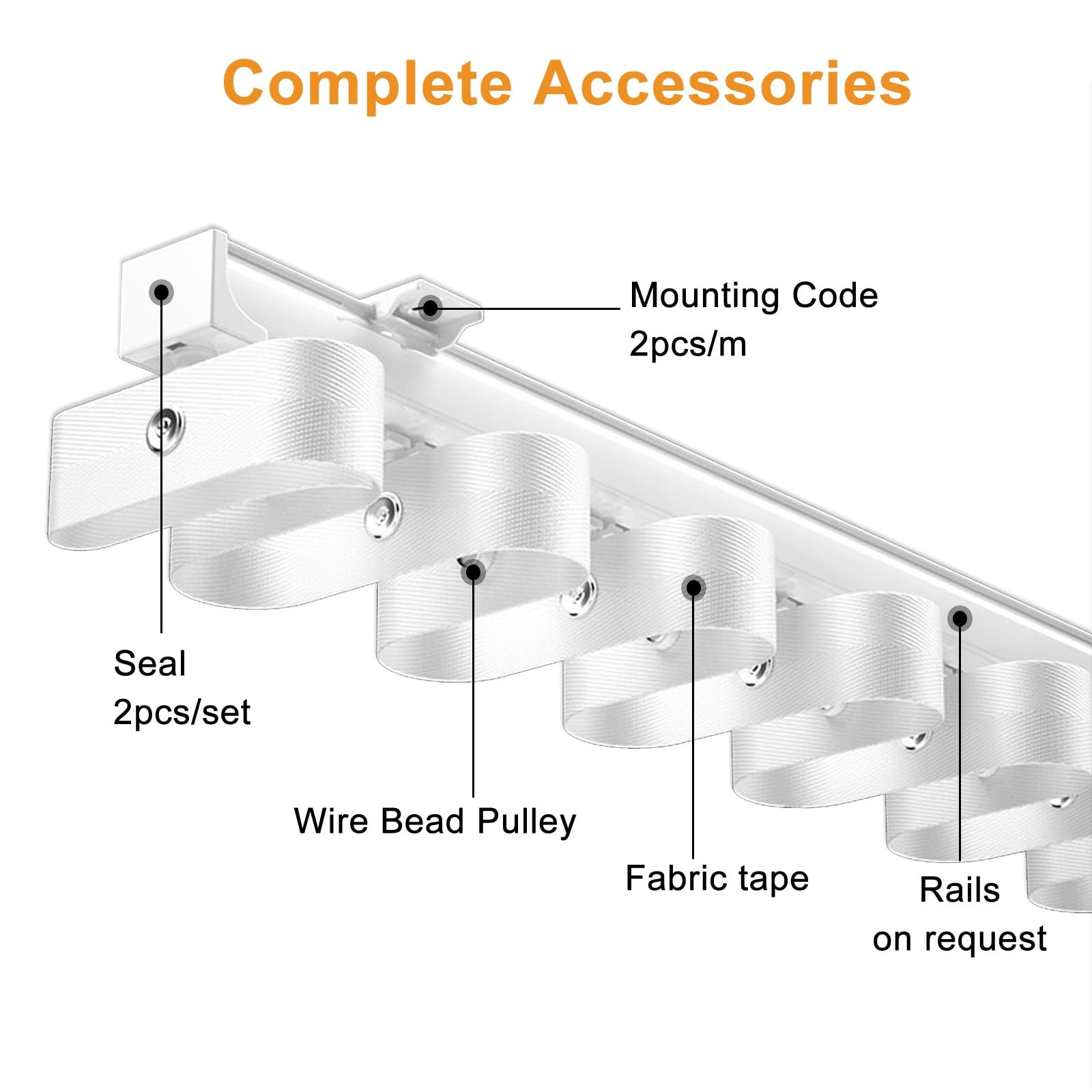 Système de rail de rideau avec ruban adhésif blanc S W e Rail de draperie en aluminium Montage mural/plafond Glisse silencieuse Rail séparateur de pièce (130 cm/107 mm)