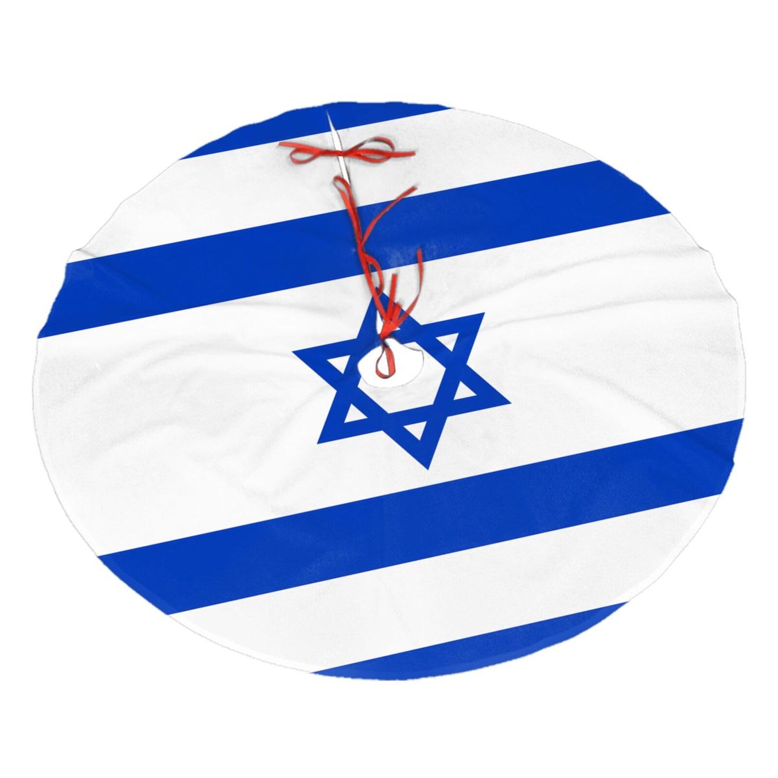 Israeli Flag Printed Christmas Tree Skirt Christmas Plush Tree Skirt 48 inches (About 112.2 cm) Christmas