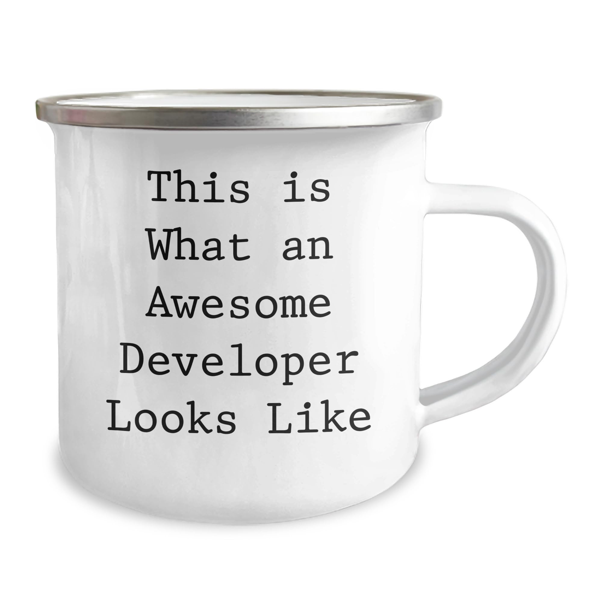 Funny Developer Christmas Unique Gifts from Friends to Developer, This Is What An Awesome Developer Looks Like Camping Mug, 12 oz, Stainless Steel with Enamel Finish
