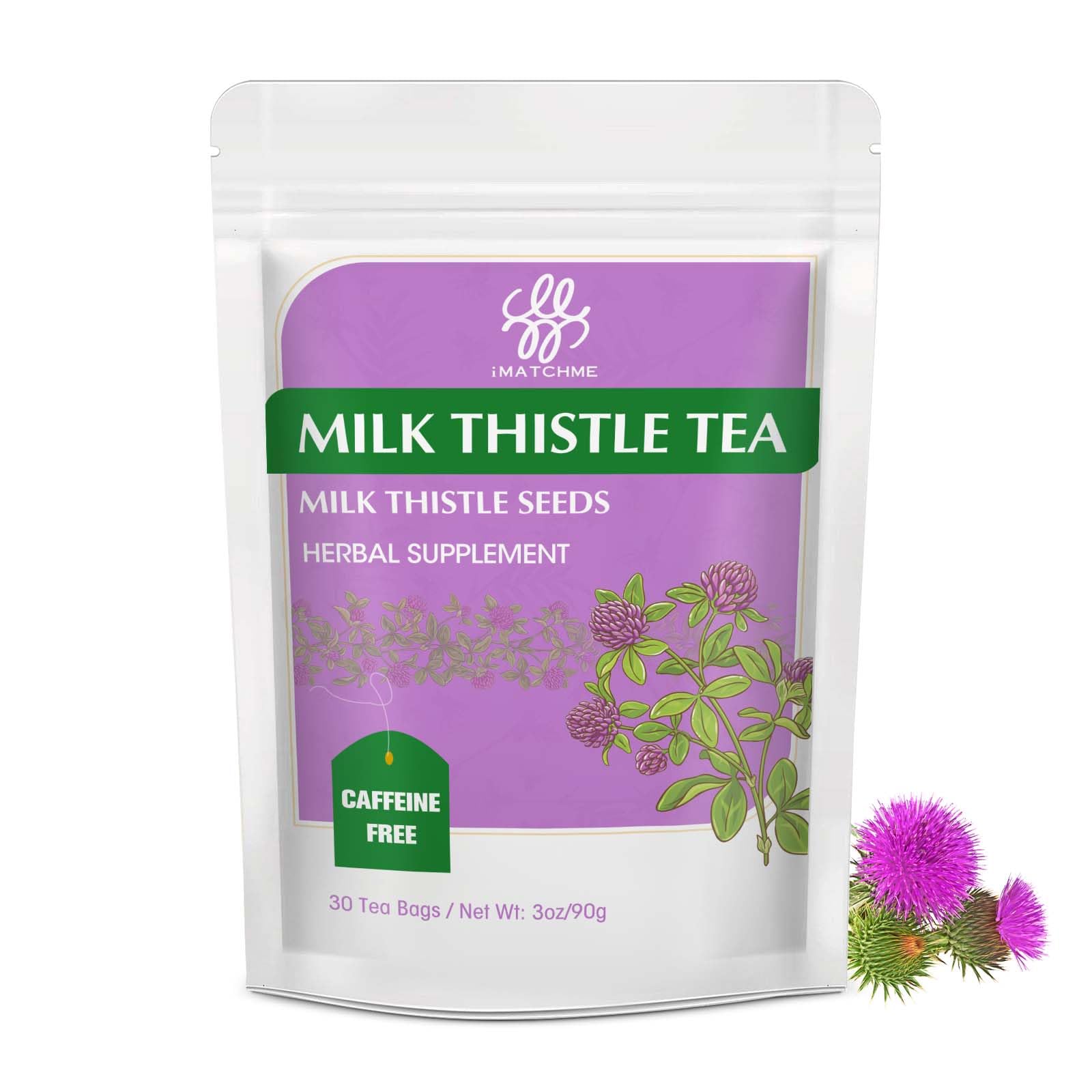 iMATCHME Premium Milk Thistle Tea Bags, Liver Function, Liver Detox and Overall Health Support, Certified Free, 30 Tea Bags/90g