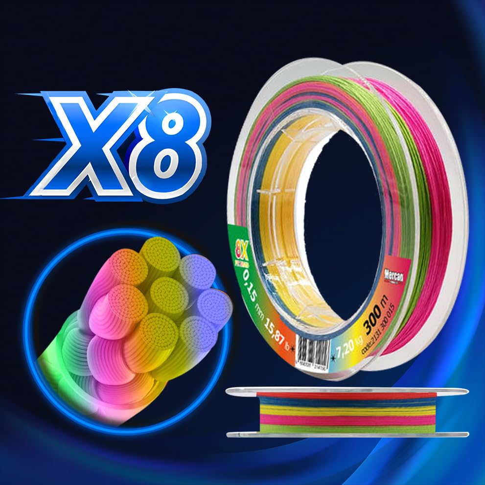 Braided Fishing Line PE Braided Platinum X8 Thread 300m - Multi Color Fishing Line - Suitable for Freshwater and Saltwater (Extra Large, 0,28 mm 36,56 lb 16,60 kg 300 m)