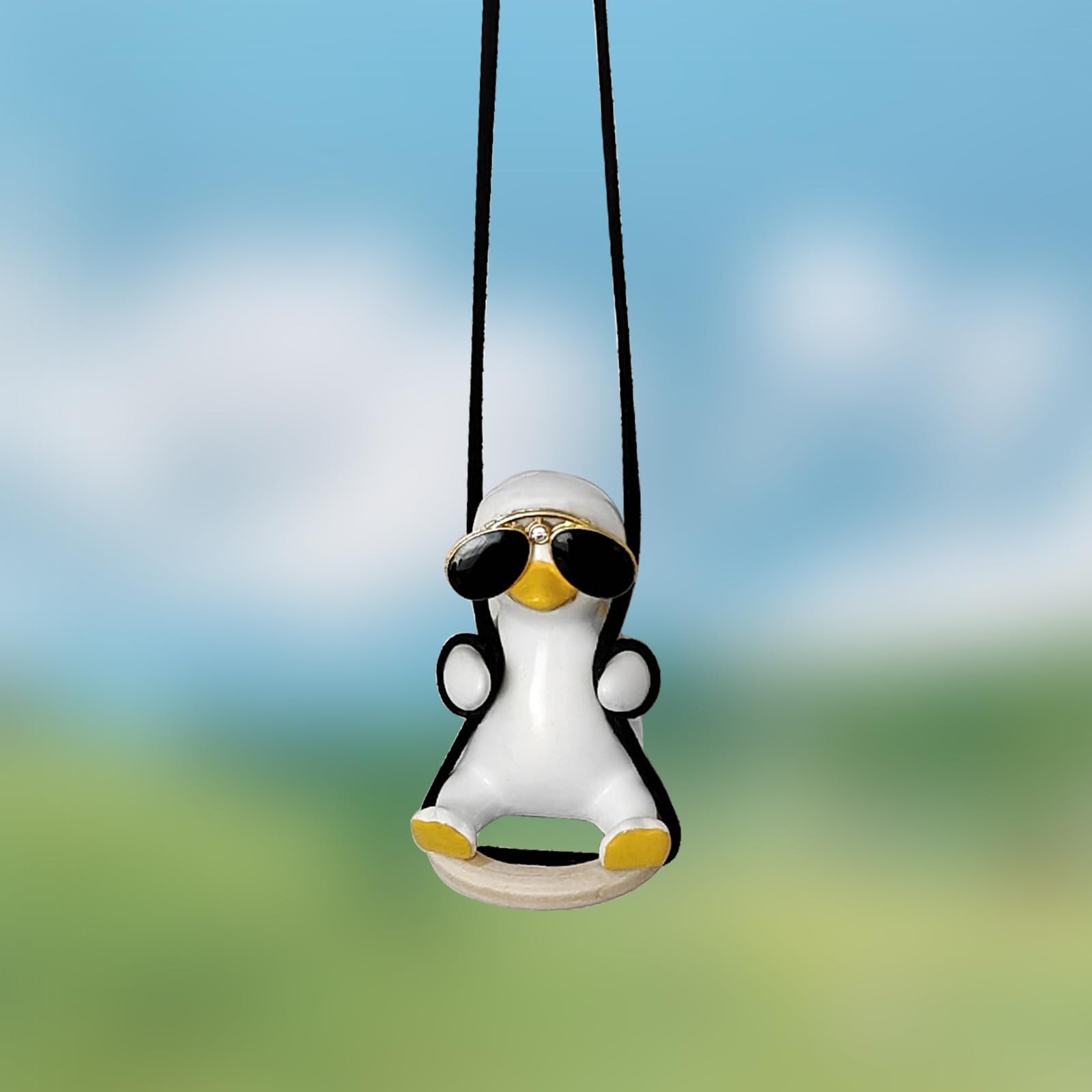 USTOPF1TUSTOPF1T Rocking Duck Car Hanging Jewelry, Sunglasses Duck Rocking Rearview Mirror Accessories, Cute Car Mirror Hanging Jewelry, Car Interior Accessories (Tires)