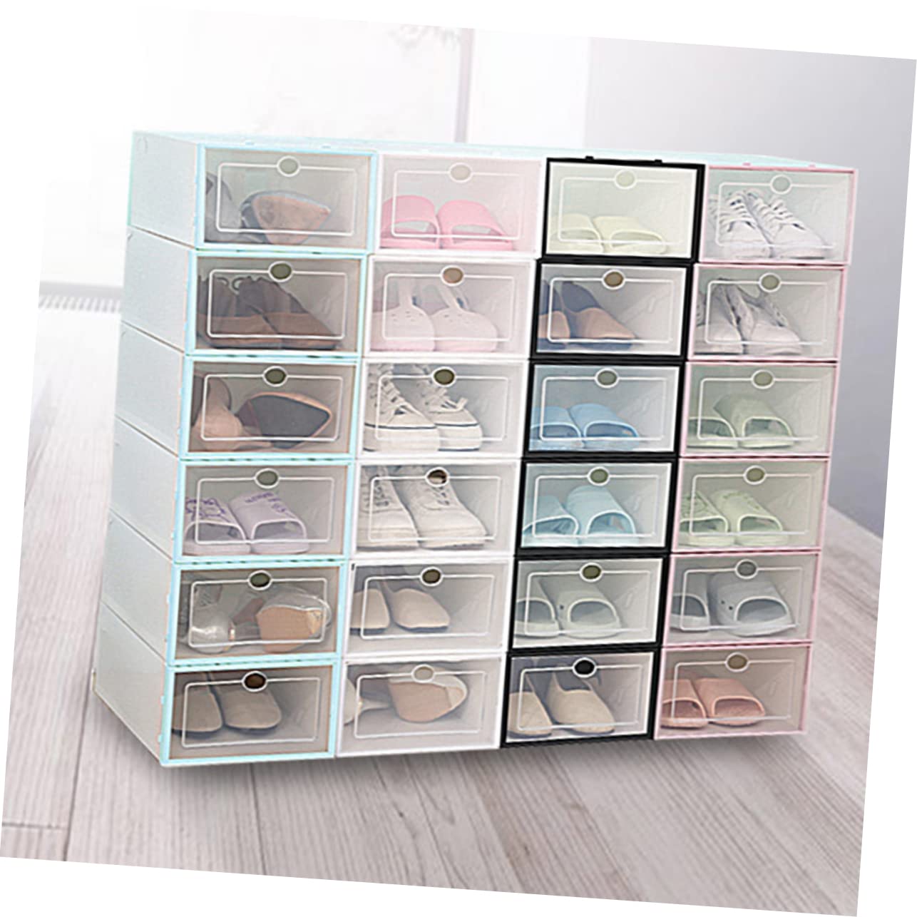 Scatola Scarpe Plastica Rigida Impilabile Bianca 6 Pezzi Decorazioni Scuola | Pp Resistente, Trasparente per Trovare le Scarpe, Mantiene Ordine e Pulizia, per Spazi Piccoli e Armadi Ragazzo Ragazza