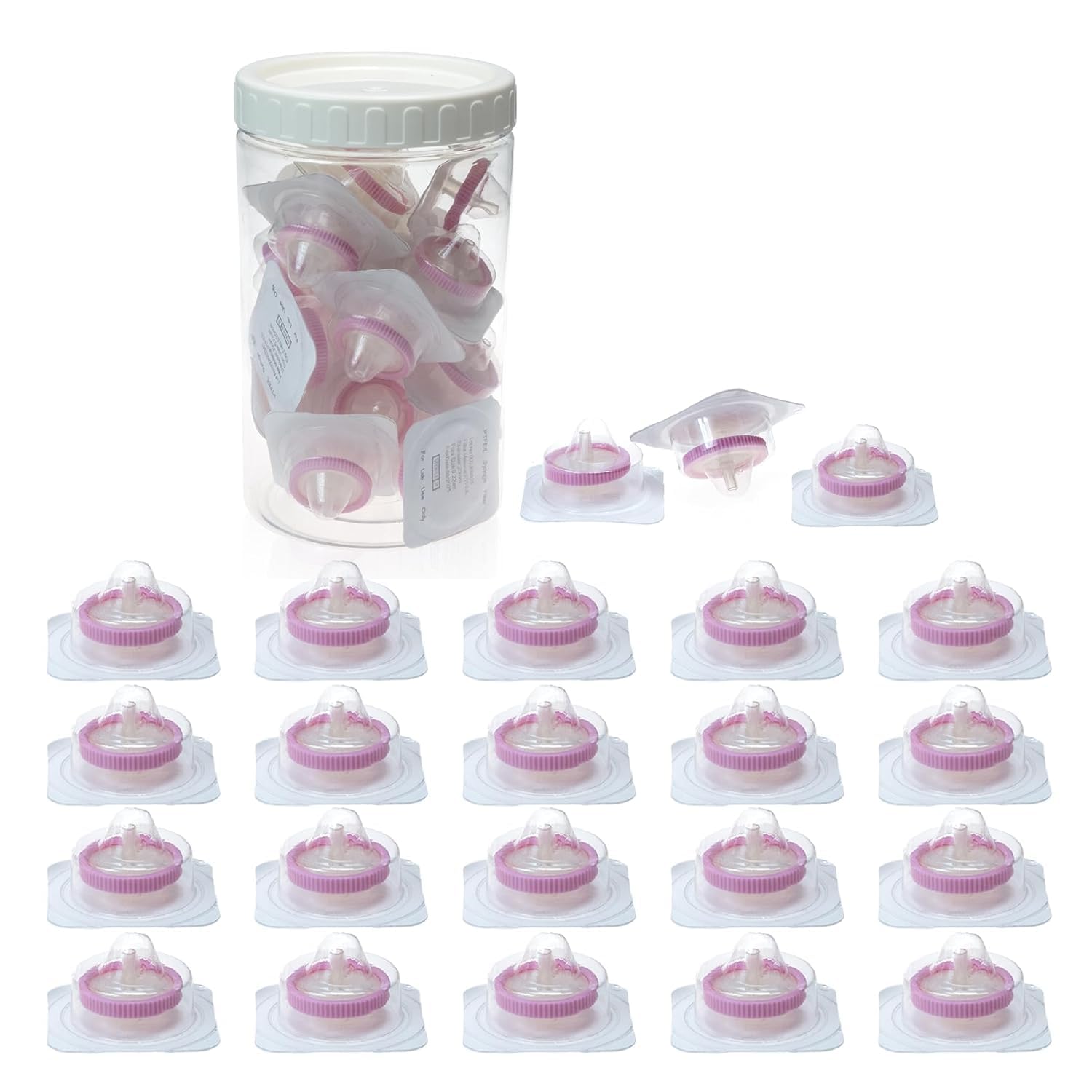 Lot de 20 Filtres à Seringue Stériles en PTFE Hydrophile de 25 mm de Diamètre et Taille de pores de 0,22 μm, Filtre à Aiguille HPLC et GC, Filtration en Laboratoire à Haut Débit