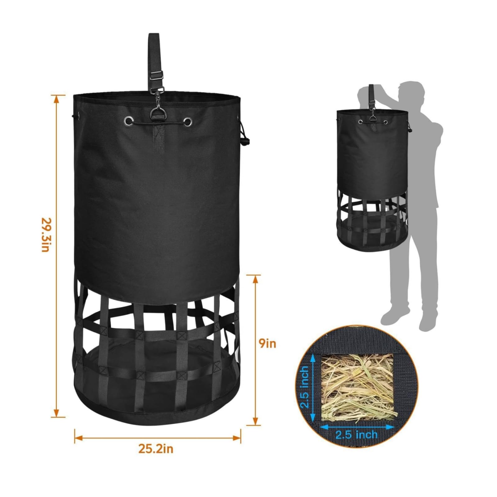 Gralara Borsa per Fieno Resistente all'Usura | Facile da Pulire, Attrezzatura, per stabulazione, Rimorchio, Bestiame
