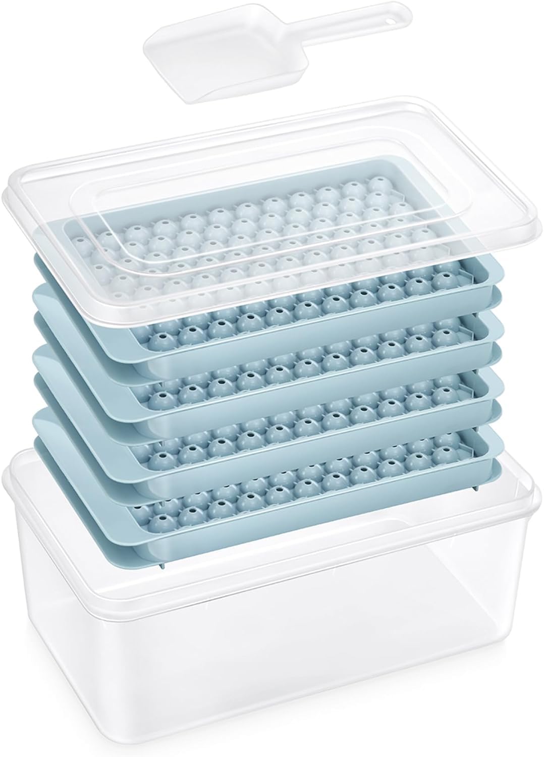 Mini Ice Cube Trays with Lid and Bin - 4 Pack Round Ice Cube Tray for Freezer, 104x4 PCS Crushed Ice Trays for Chilling Drinks Coffee Cocktail, Easy Release, Bpa-Free