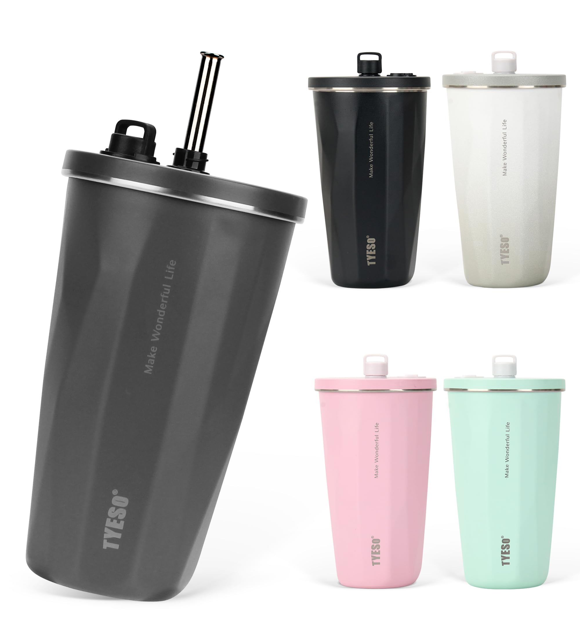 【SNSで話題】TYESO タンブラー ストロー付き 600ml ステンレス 蓋…