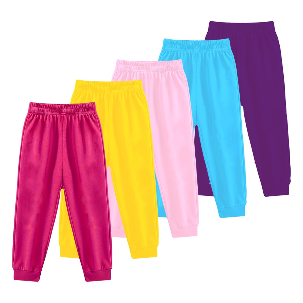 Kuchipoo Girls Mid Rise Track Pants - Pack of 5 (KUC-LOW-122, Multi-Colored, 13-14 Years) Regular Fit